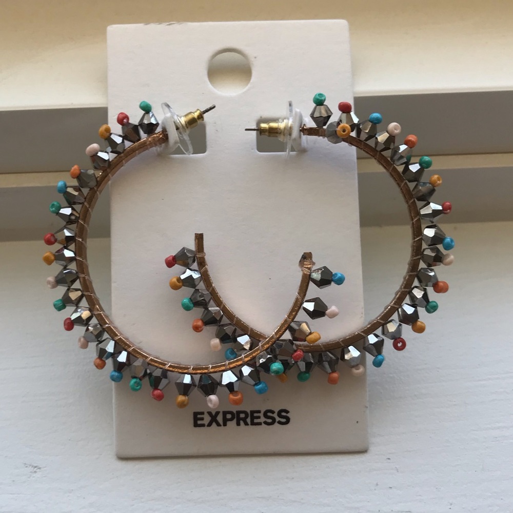 Colorful Beaded Large Hoop Earrings